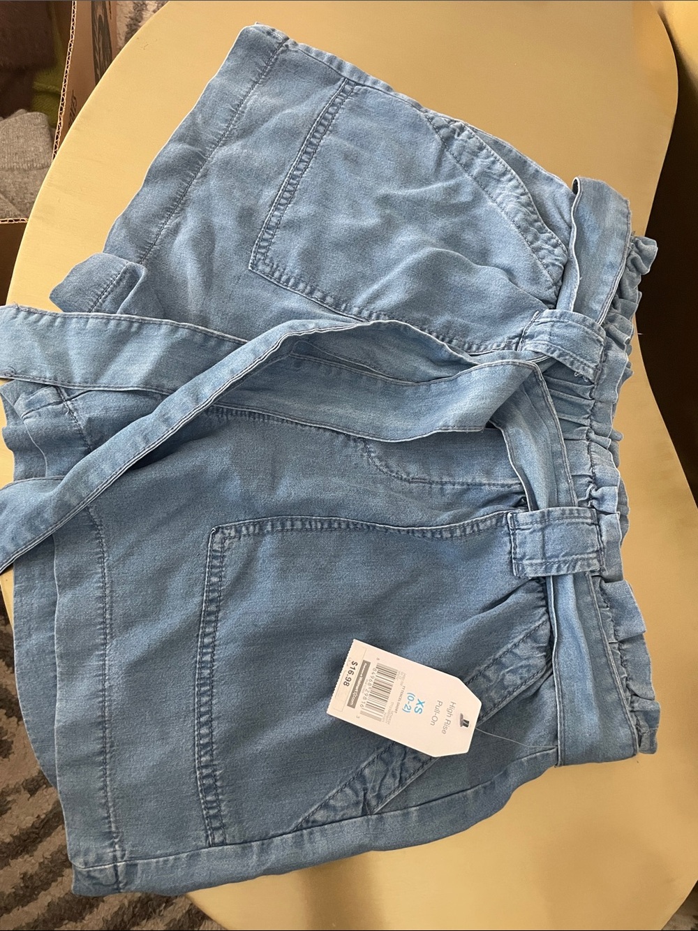 Time and Tru Light Blue Paperbag Waist Denim Shorts with Tie